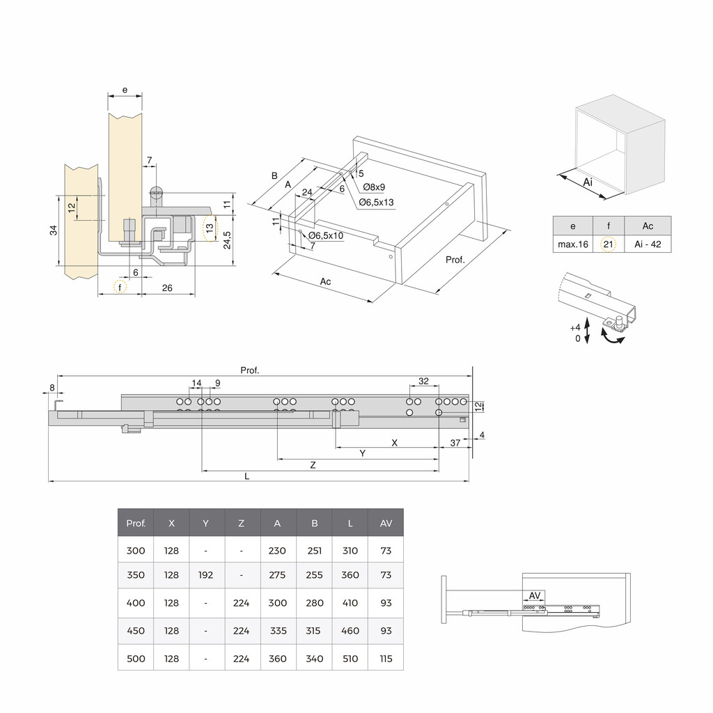 Brave slides for drawers partial-extension with soft closing, LEFT, depth 300mm, Steel, Zinc plated-1
