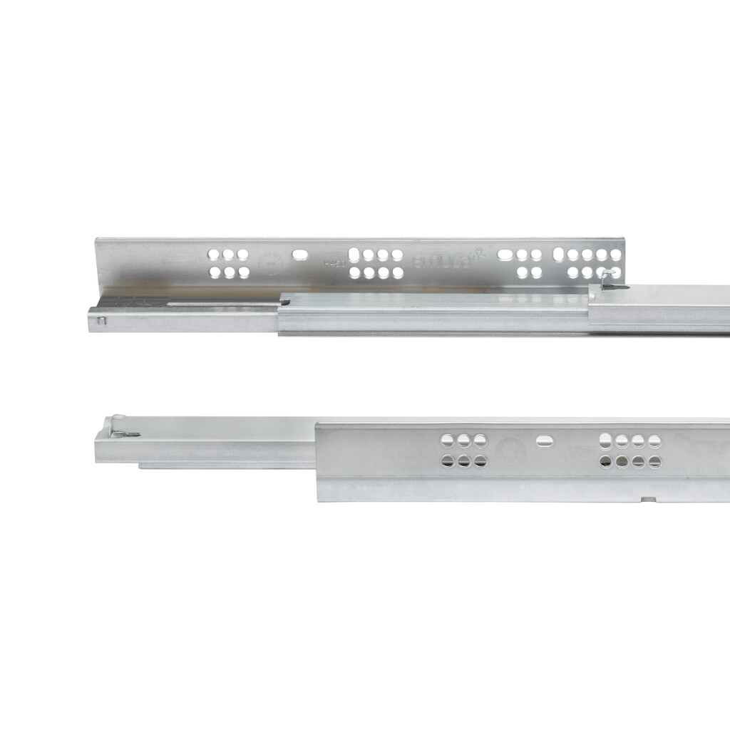 Set di guide per cassetti a scomparsa Silver, estrazione totale, chiusura soft, profondità 450 mm, Acciaio, Zincato bianco-7