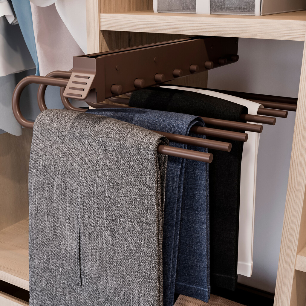 Porte-pantalons extractible, Gauche, Peint en moka, Acier et Plastique.-3