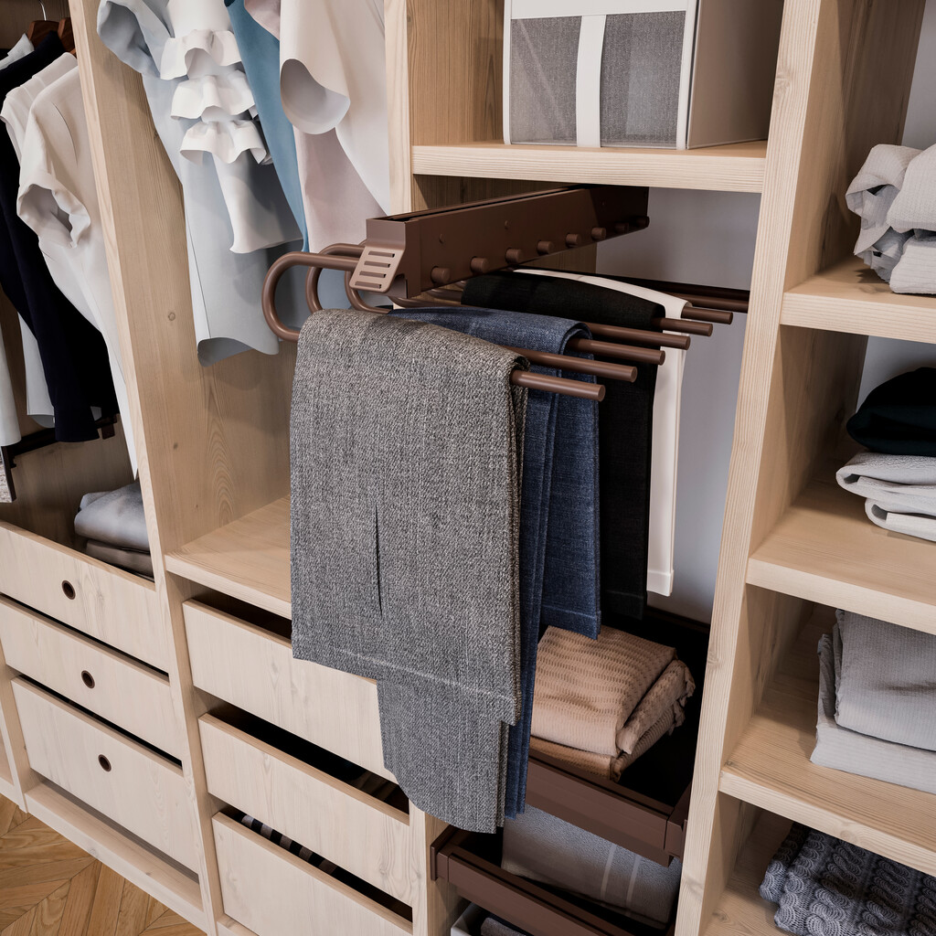 Porte-pantalons extractible, Gauche, Peint en moka, Acier et Plastique.-4