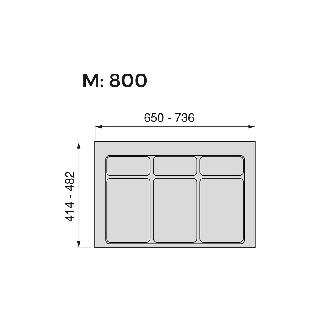 Base for kitchen drawer bins Recycle, 3 compartments, module 800mm, Anthracite grey Plastic-1
