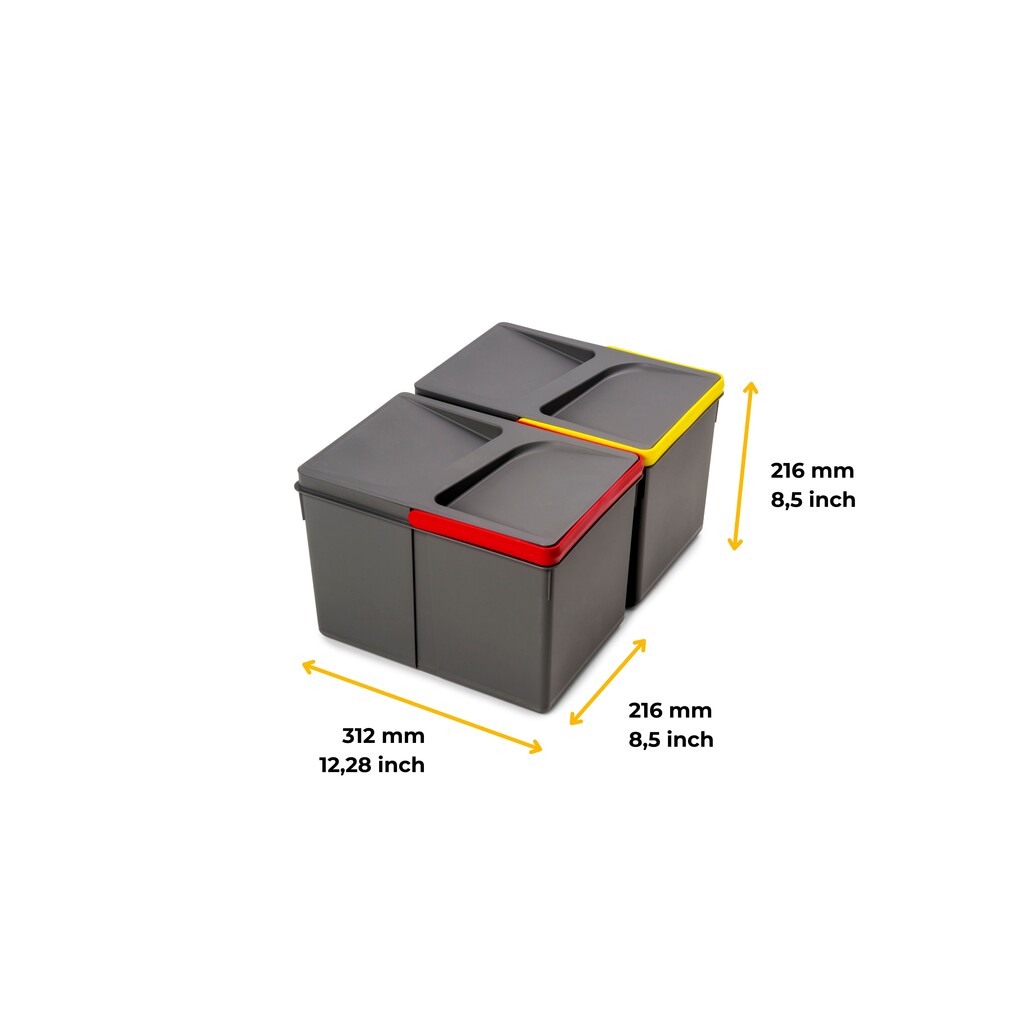 Lot Recycle Behälter für Küchenschublade, Höhe 216mm, 2x12Liter, Kunststoff anthrazitgrau-2