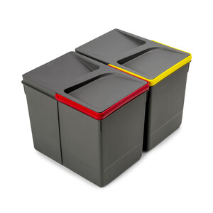 Kit of recycling bins for kitchen drawer Recycle height 266mm, 2x15litres, Anthracite grey Plastic product photo