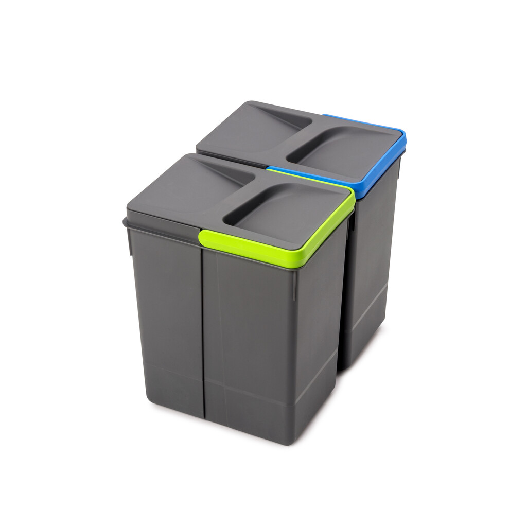 Kit of recycling bins for kitchen drawer Recycle height 266mm, 2x7litres, Anthracite grey Plastic-Primary