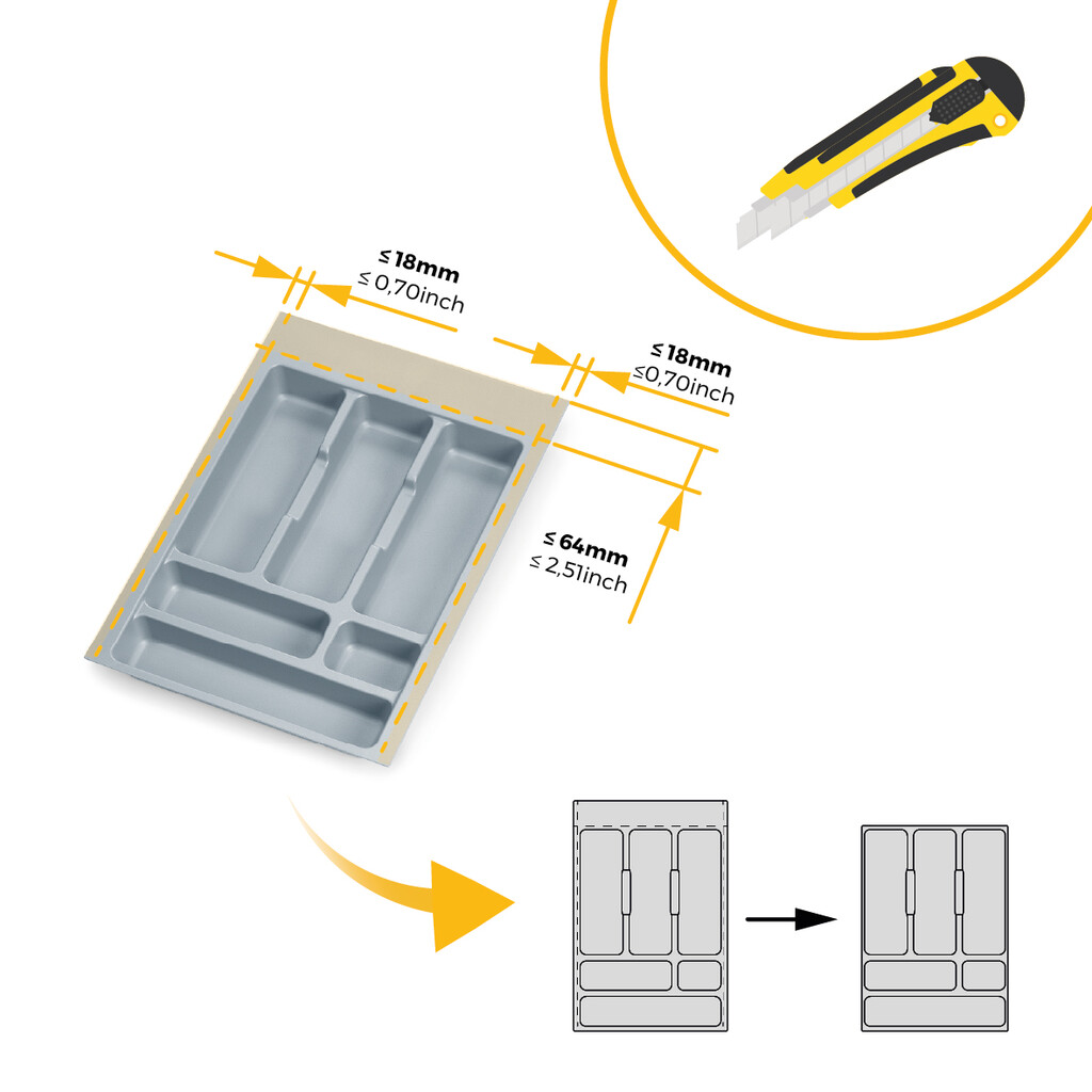 Portaposate Optima per cassetto universale, modulo 400 mm, Tecnoplastica, Grigia, 20 pezzi.-2