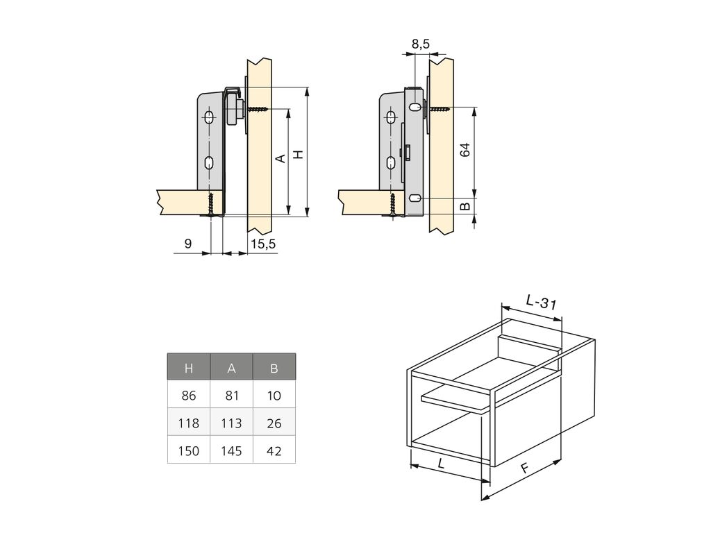 10er Satz Küchenschubladen Ultrabox, Höhe 86mm, Tiefe 270mm, Stahl, Metallic Grau-2