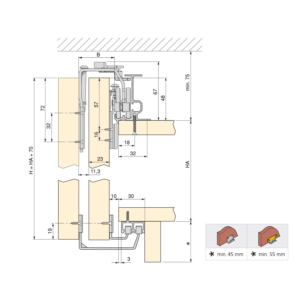 Set aus Neco Wagen set ADJUSTABLE für unterstützte obere Schiene und verdeckte untere Schiene für Schiebetüren, 3 Türen-1