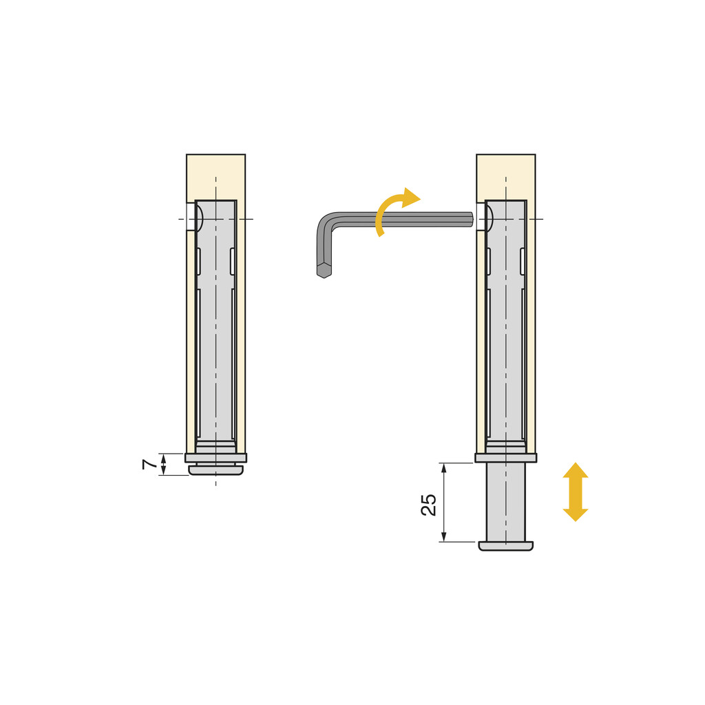 Ledown Meubelniveller, diameter 12mm, A 70mm, Staal en Plastic en Zamak, Verzinkt-3