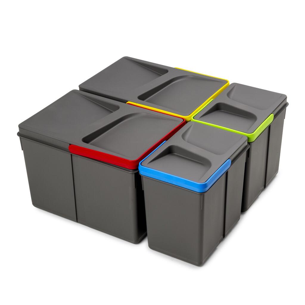 Lot RecyclingRecyclingbehälterRecycle für Küchenschublade, Höhe 216mm, 2x12l, 2x6l, Kunststoff anthrazitgrau-Primary