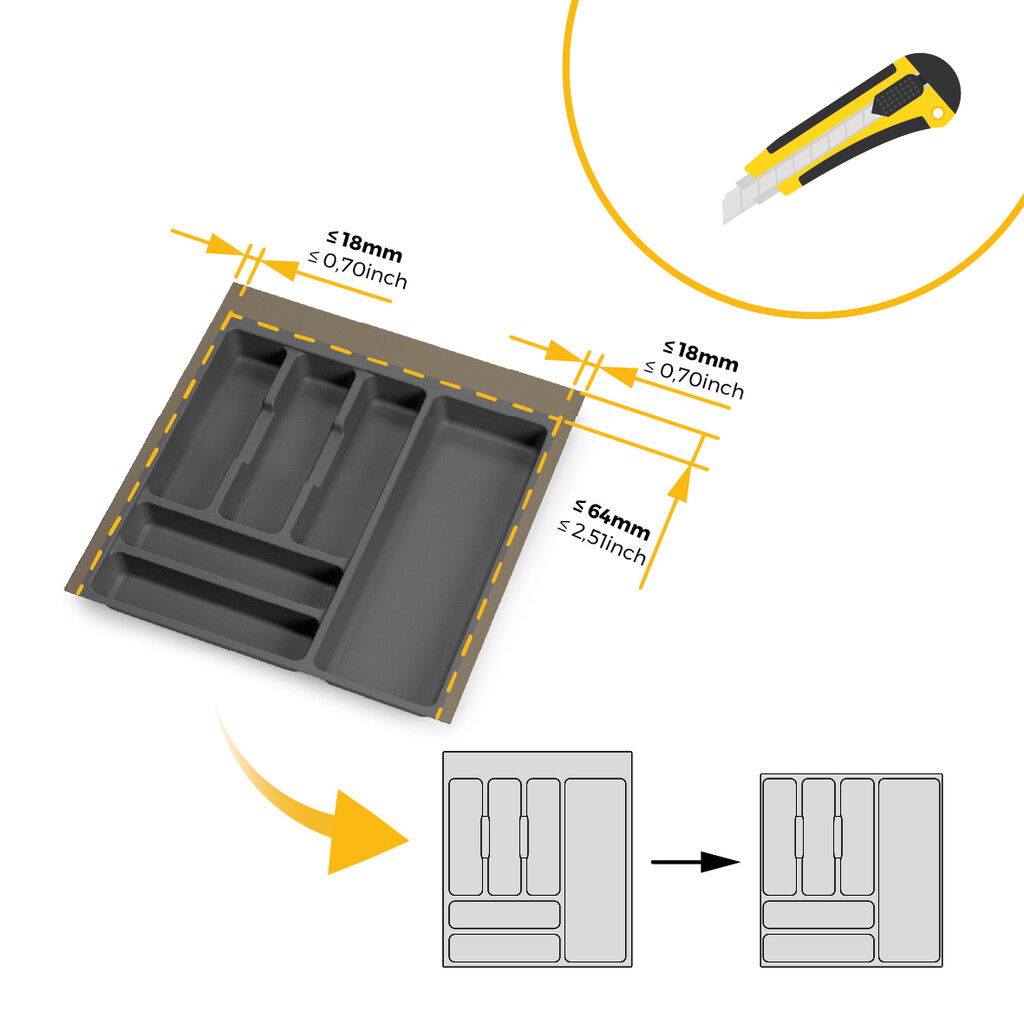 range-couverts Optima pour tiroir universel, module 500mm, Plastique, Gris antracite, 20 unités.-2
