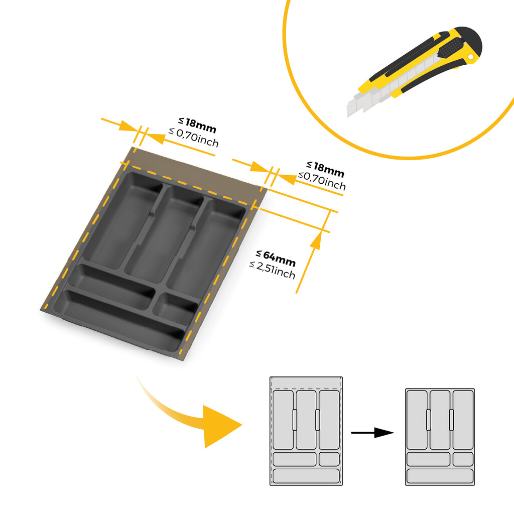 Besteckeinsatz Optima für Universalschublade, Modul 400mm, Kunststoff, Anthrazitgrau, 20 Stück.-2