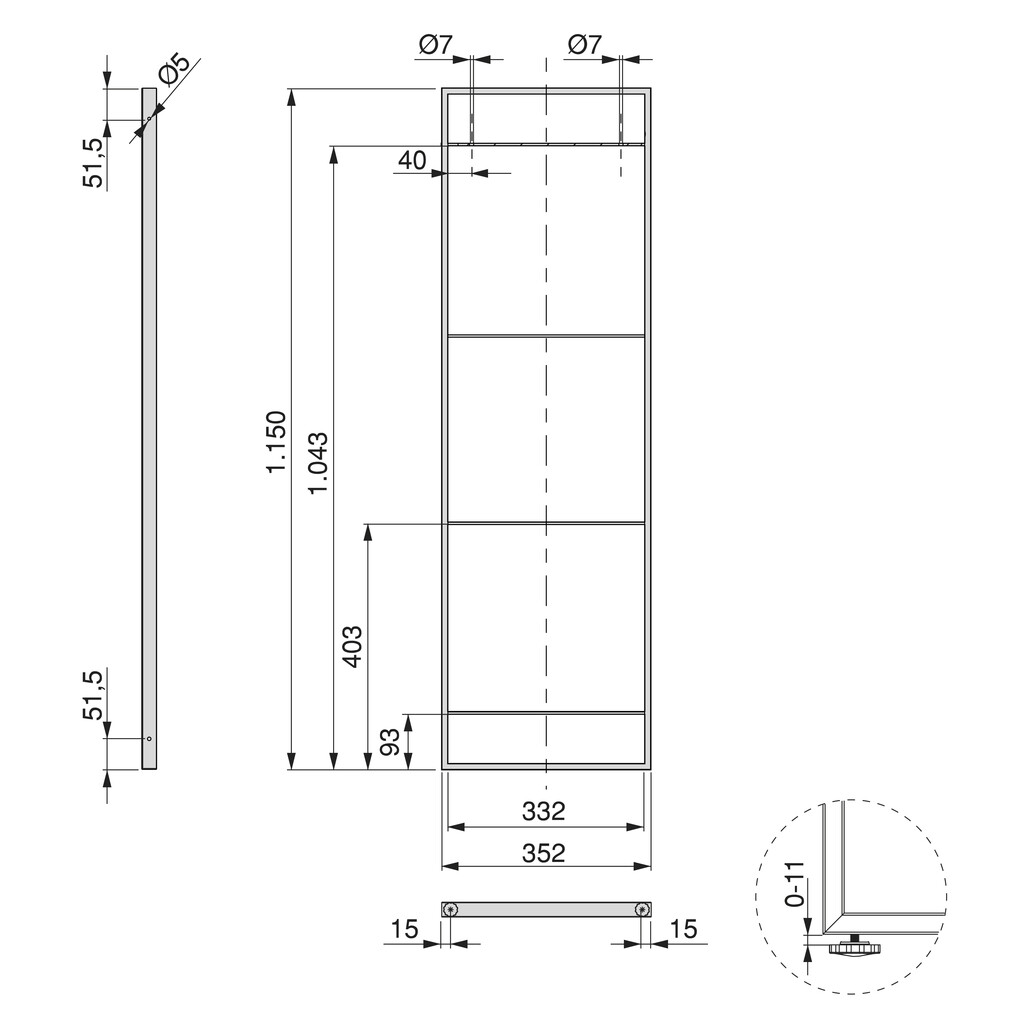 Juego de estructuras para estantería Lader, altura 1150mm, Acero, Pintado negro-1