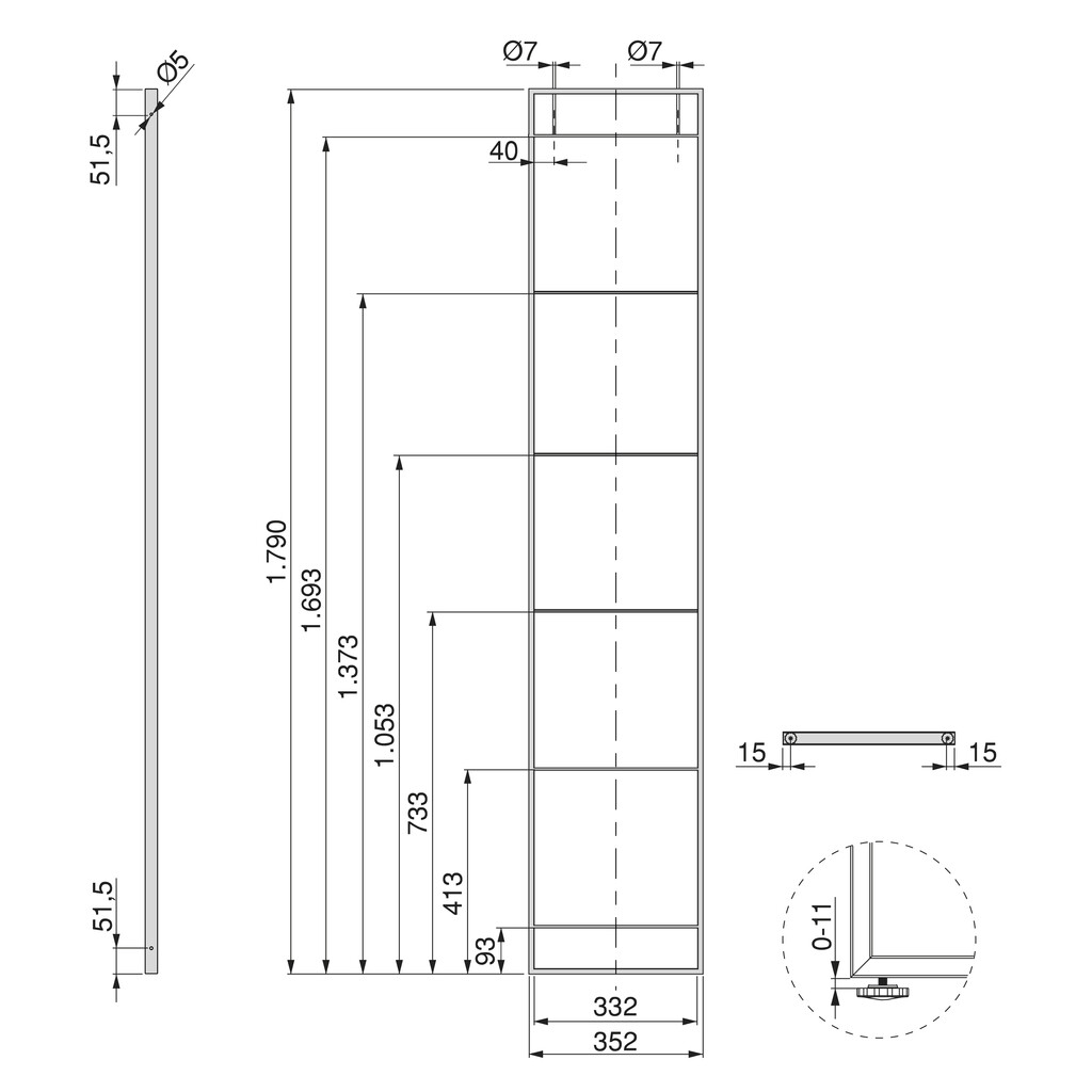 Pair of Lader Shelf Frames Pair, height 1790mm, Steel, Black painted-1