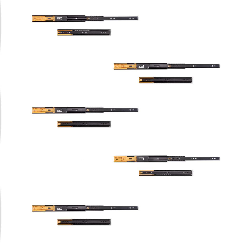 Lot de 5 jeux de Coulisses pour tiroirs, roulement à billes, hauteur 45mm, profondeur 350mm, sortie totale, fermeture amortie, Noir-Primary