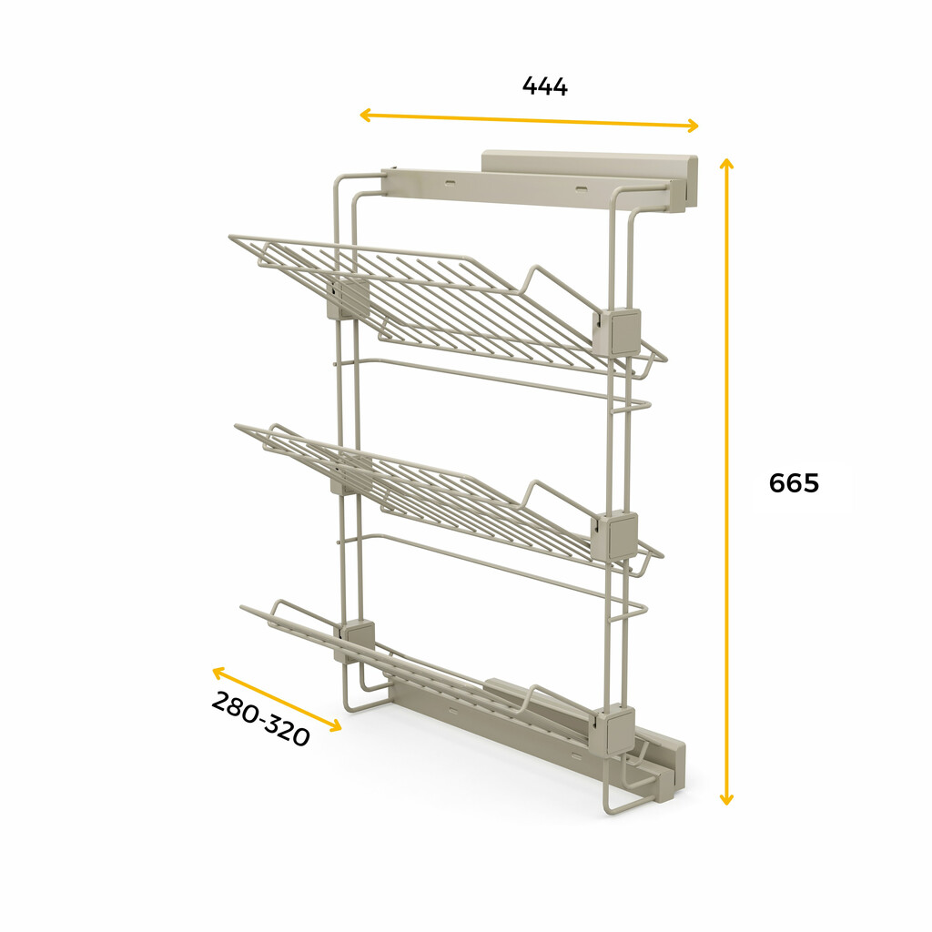Pull-out side shoe rack for closets and walk-in closets Hack, Right, Painted stone grey, Steel-2