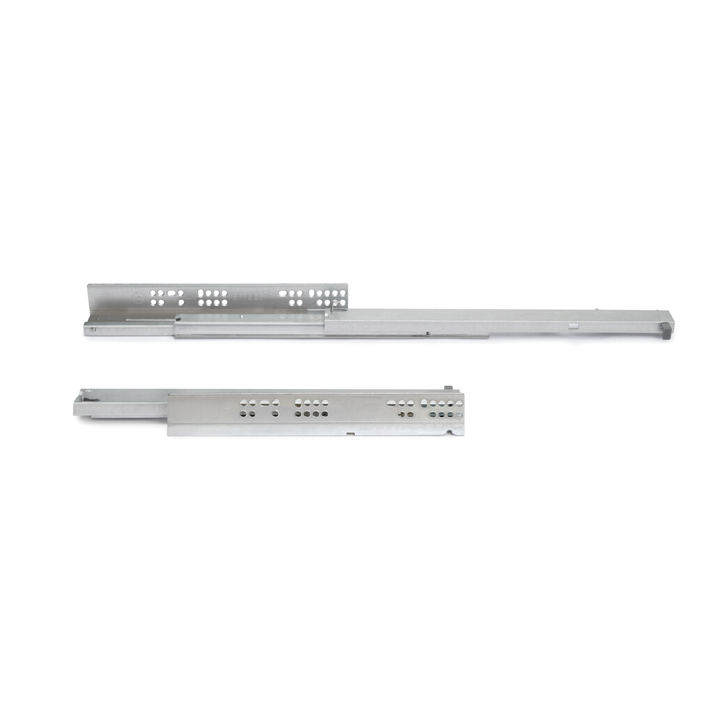 Jeu de coulisses invisibles pour tiroir Silver, à sortie totale, fermeture amortie (240-540), profondeur 440mm, Acier, Zingué-Primary