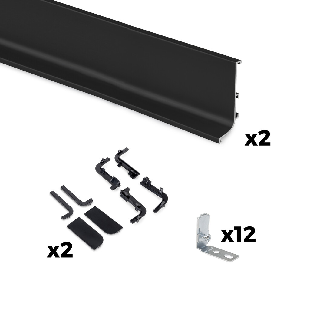 Kit de 2 profils supérieurs Gola pour meubles de cuisine, longueur 2,35m, avec accessoires, Aluminium, Peint en noir-Primary