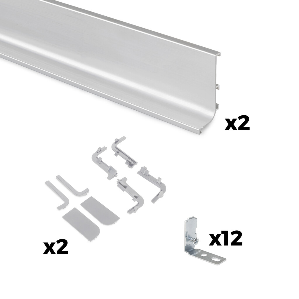 Kit of 2 Gola Upper profiles for kitchen furniture, length 2.35m, with fittings, Aluminium, Matt anodised-Primary