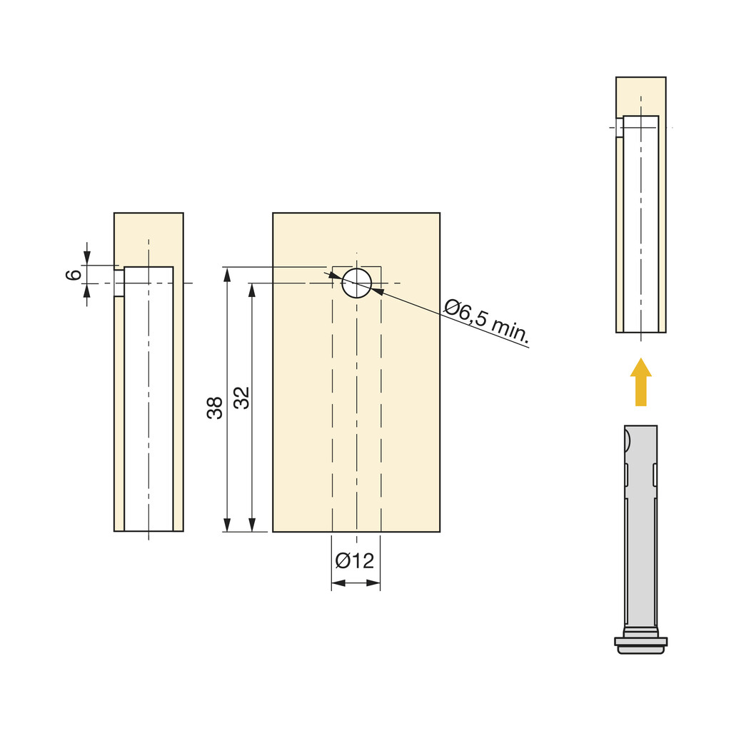Ledown leveler for furniture, diameter 12mm, A 32mm, Steel and Plastic and Zamak, Zinc plated-2