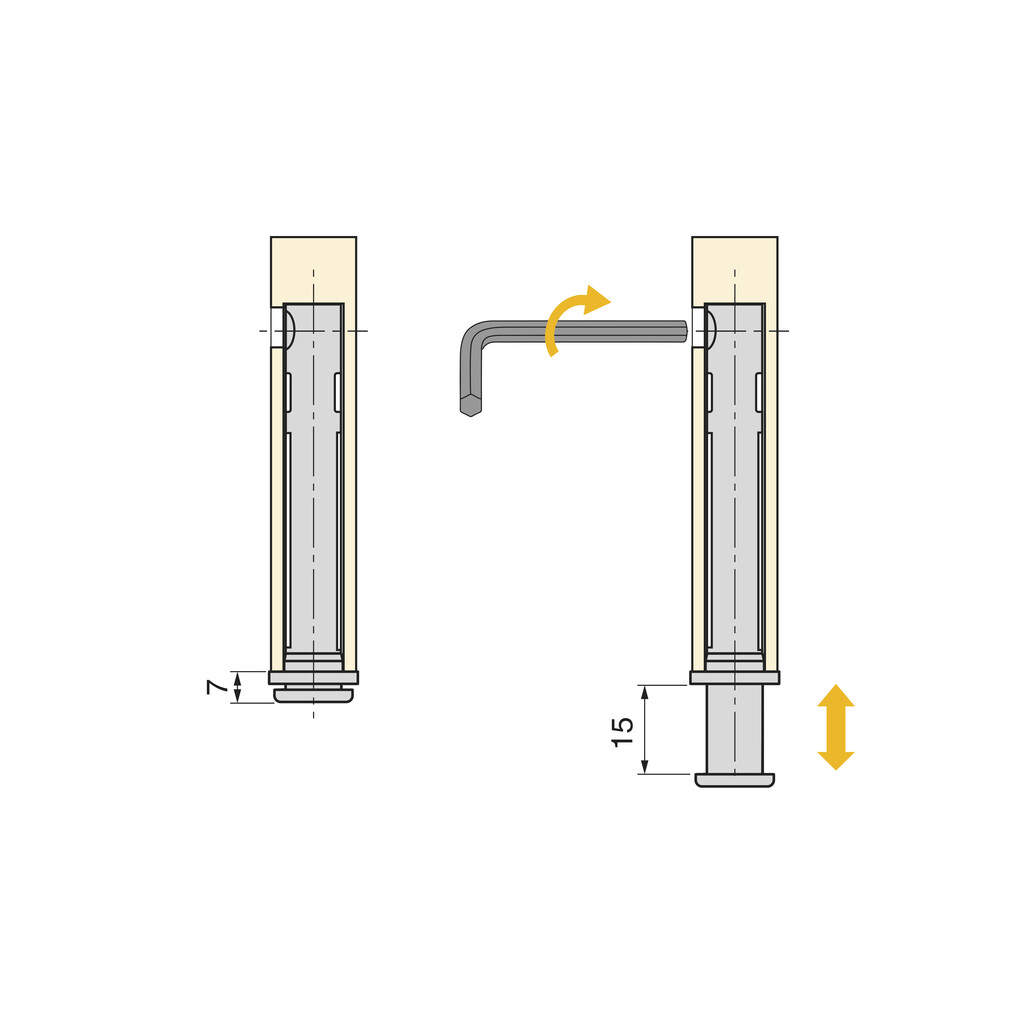 Ledown leveler for furniture, diameter 12mm, A 32mm, Steel and Plastic and Zamak, Zinc plated-3