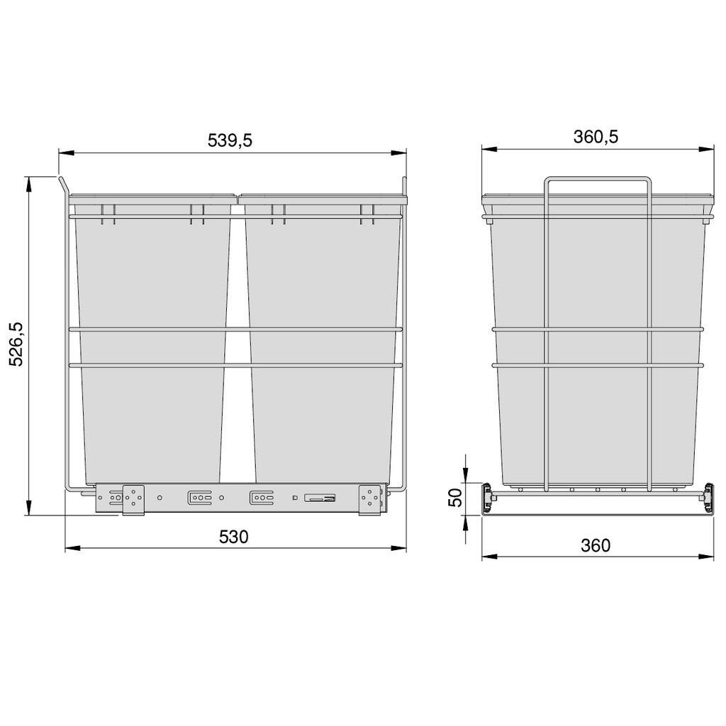 Balde do lixo reciclável Recycle para montagem no fundo e extraível manualmente na unidade de cozinha Recycle 2x35 litros, Cinza antracite Plástico-1
