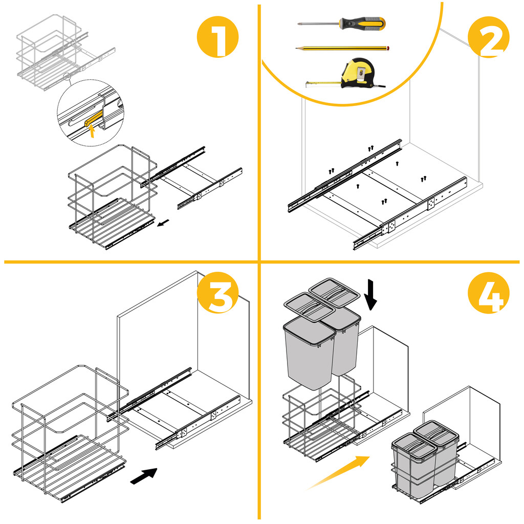 Balde do lixo reciclável Recycle para montagem no fundo e extraível manualmente na unidade de cozinha Recycle 2x35 litros, Cinza antracite Plástico-12
