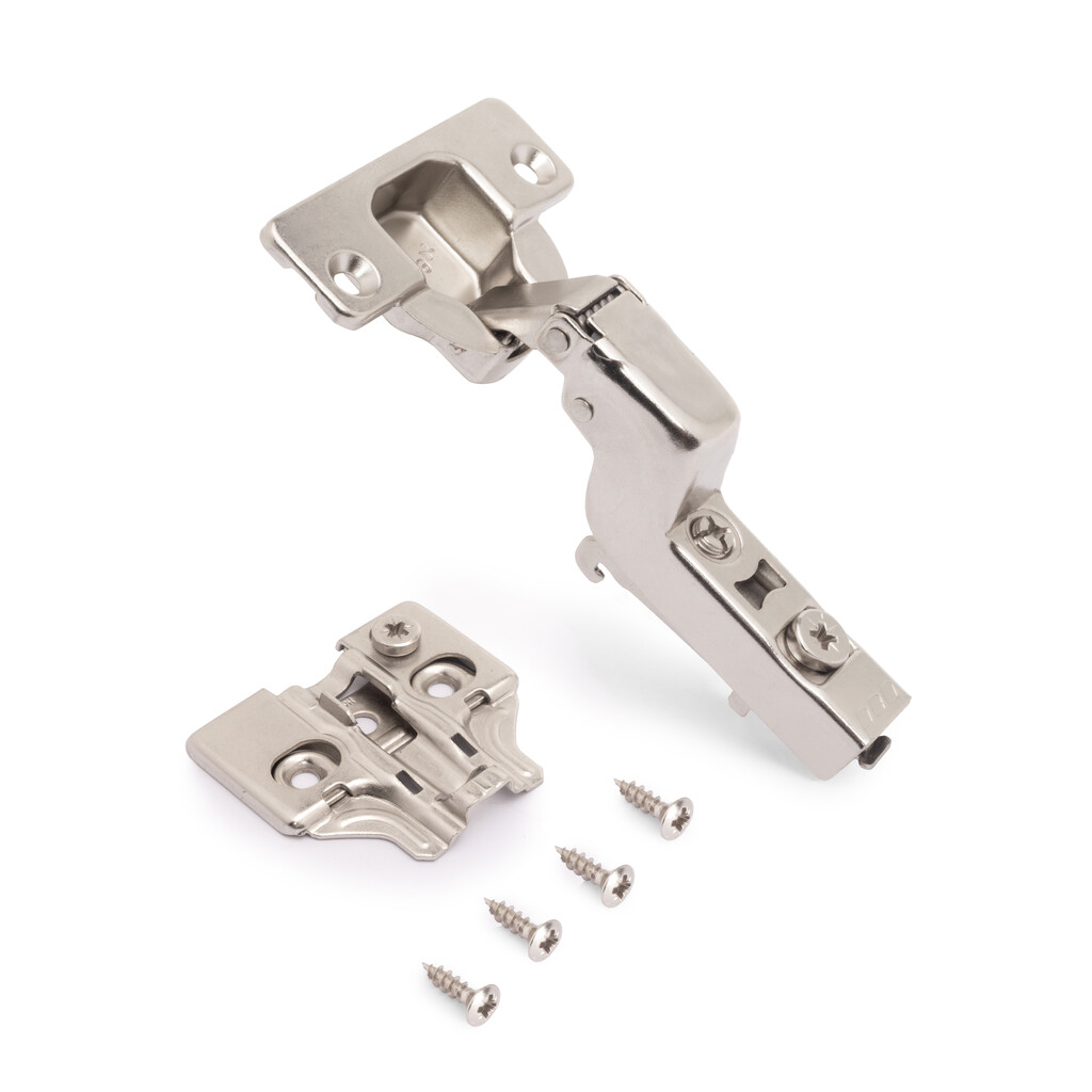 Lot of 20 X92 inset hinges with soft closing and screw-on plates, Steel, Nickel Plated-3