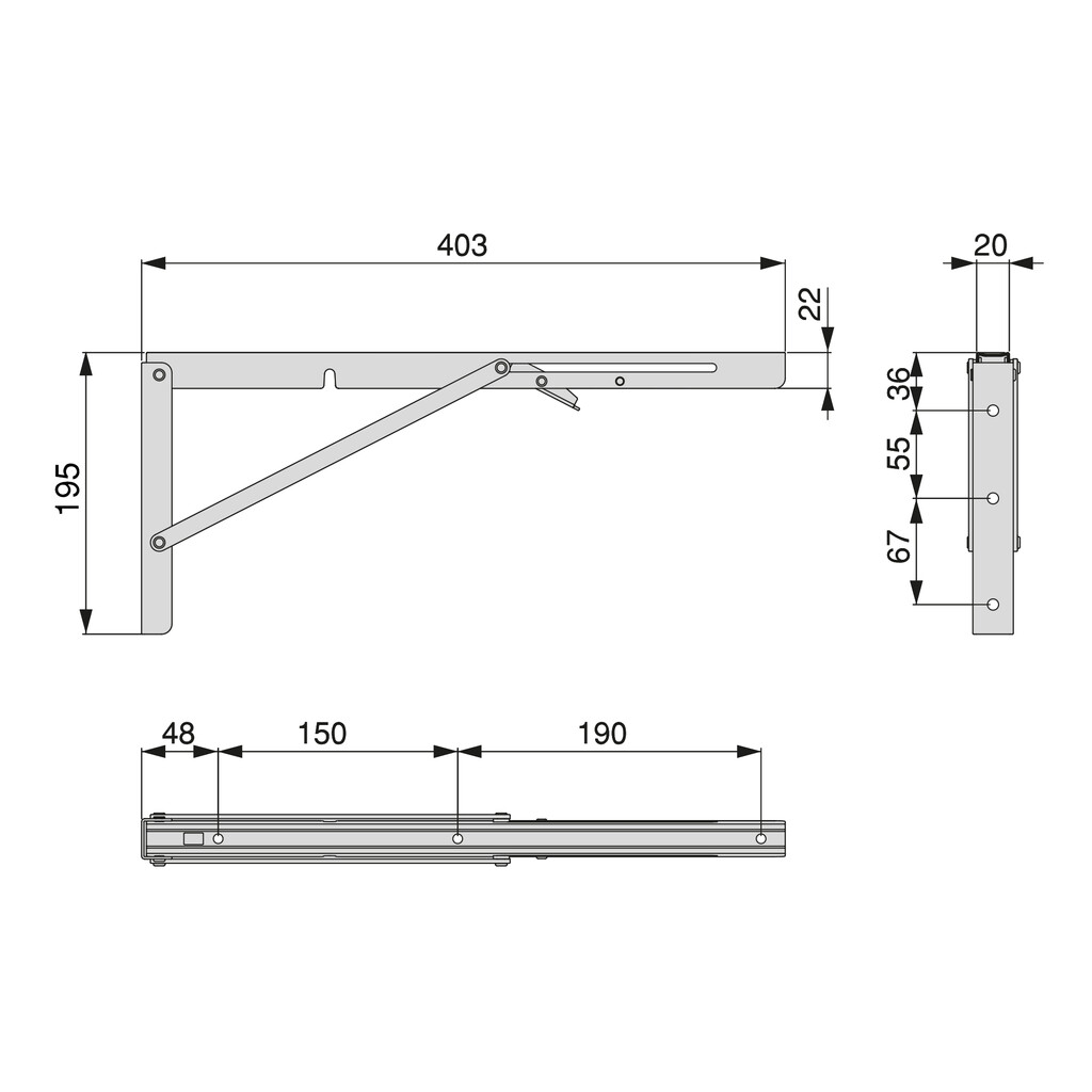 Satz Klappbarer Stützen, Länge 403mm, Stahl, Weiß lackiert-1