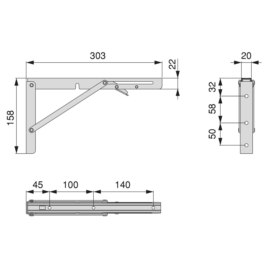 Zestaw wsporników do półek składanych Emuca, Długość 303mm, Stal, Malowane na biało-1