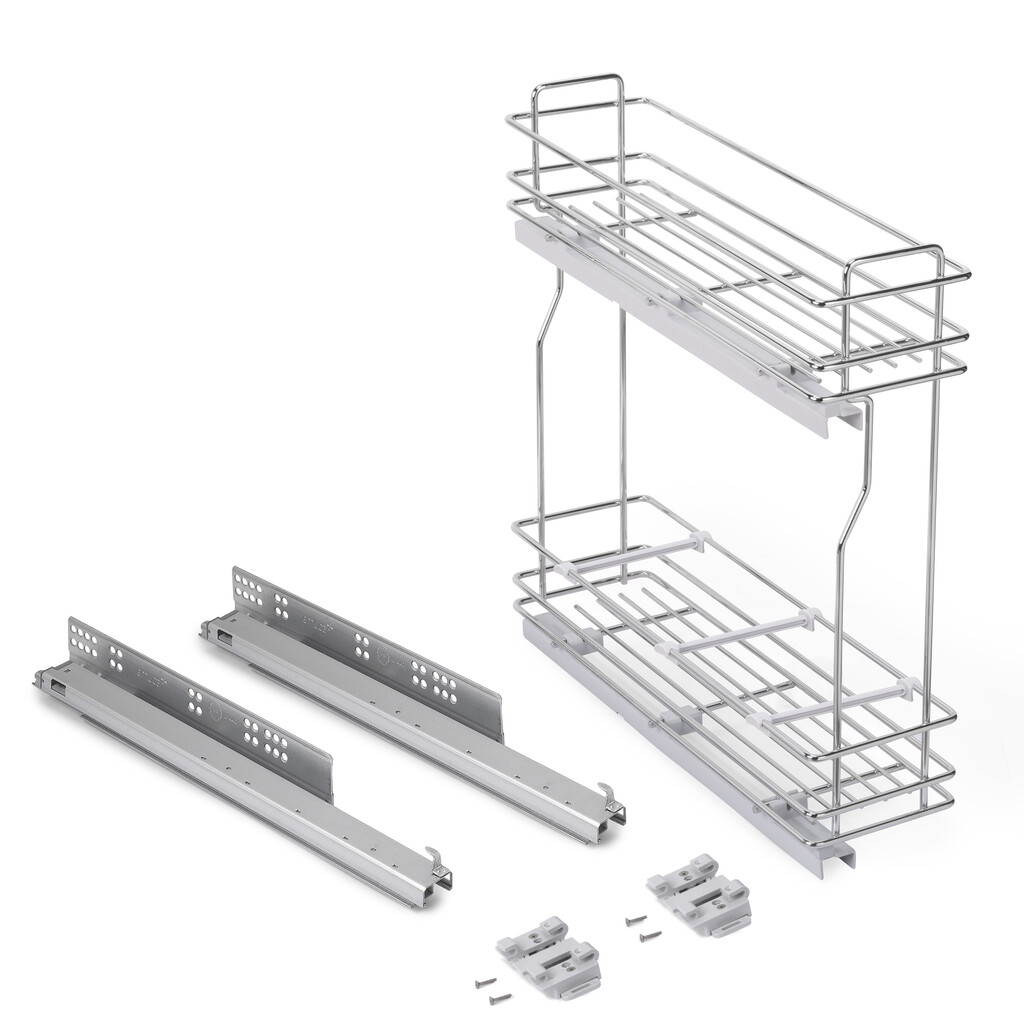 Side Bottle rack pull out with soft closing SupraMax, module 200mm, Steel, Chrome plated-Primary