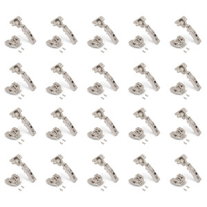 Kit von 20 Topfscharniere X91 Eckanschlag, Schlie&szlig;automatik, Montageplatten mit vormontiereten Schrauben und Spreizd&uuml;beln, Durchmesser 5x9,5mm, H&ouml;he 0, Stahl, vernickelt Produktfoto