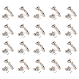Kit von 20 Topfscharniere X91N Eckanschlag, Montageplatten mit vormontiereten Schrauben und Spreizd&uuml;beln , Durchmesser 5x9.5mm, H&ouml;he 0, Stahl, vernickelt Produktfoto