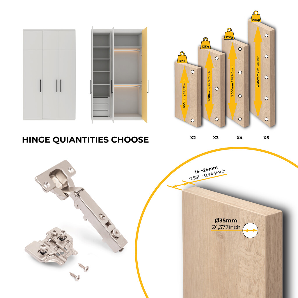 Lote de 20 bisagras rectas X92 con cierre suave y suplementos montaje mixto, Diámetro 5x9.5mm, Altura 0, Acero, Níquel-8