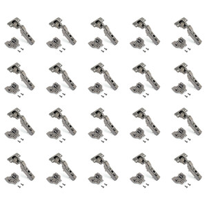 Lot of 20 X91 half Overlay hinges with soft closing and Euro screw plates, Height 0, Nickel Plated, Titanium product photo