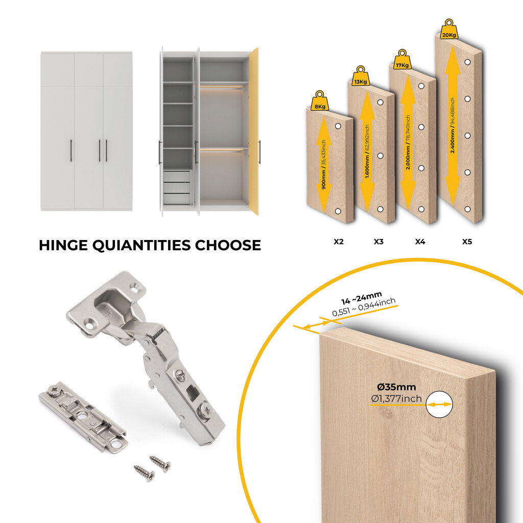 Lote de 20 bisagras codo X91 con cierre suave y suplemento recto para atornillar, Altura 1, Acero, Niquelado-9