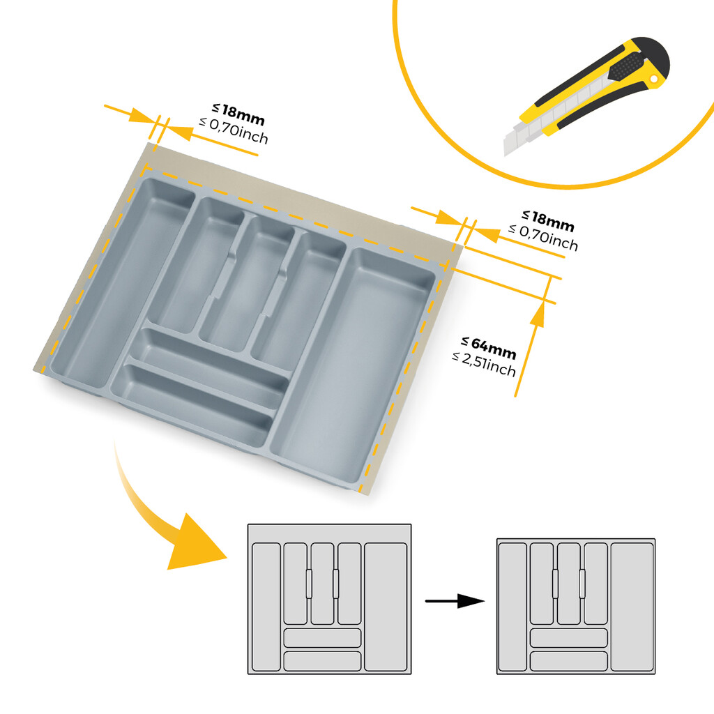Optima Universal-Besteckschublade, Modul 600mm, Kunststoff, Grau-2