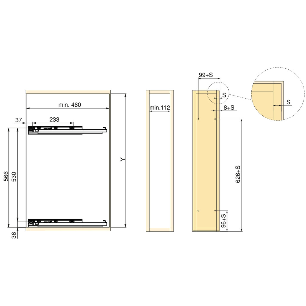 TitaneMax ausziehbares Flaschenregal SupraMax mit sanfter Schließung, linke Seite, 3 Tablets, Modul 150mm, Stahl, Anthrazitgrau-3