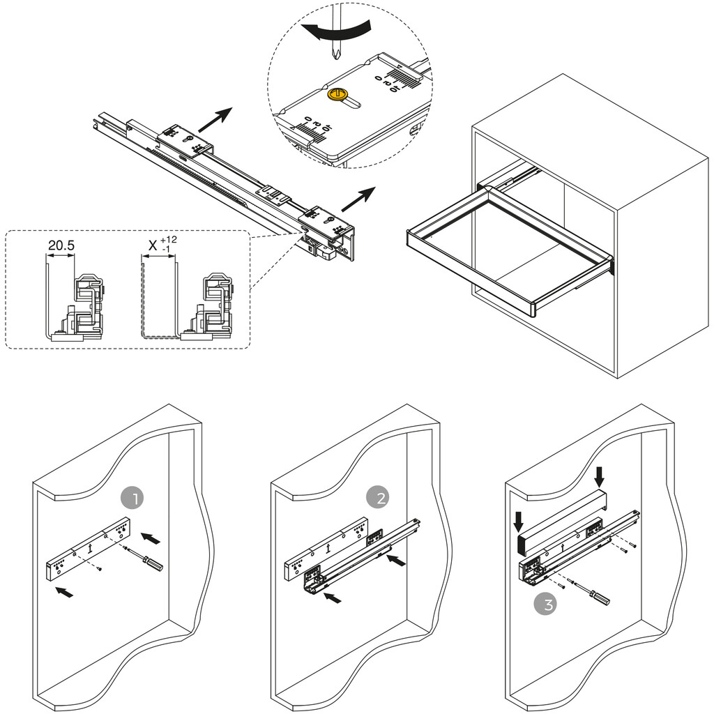 Frame with soft-close and full-extension slides for cabinet accessories Quartz, 1012-1038mm, Aluminium and plastic, Titanium-4