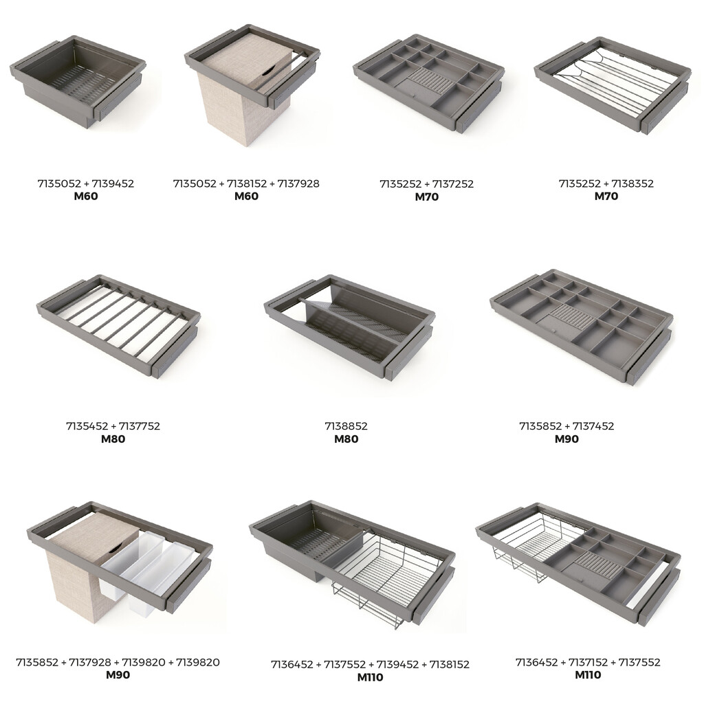 Frame with soft-close and full-extension slides for cabinet accessories Quartz, 1012-1038mm, Aluminium and plastic, Titanium-5