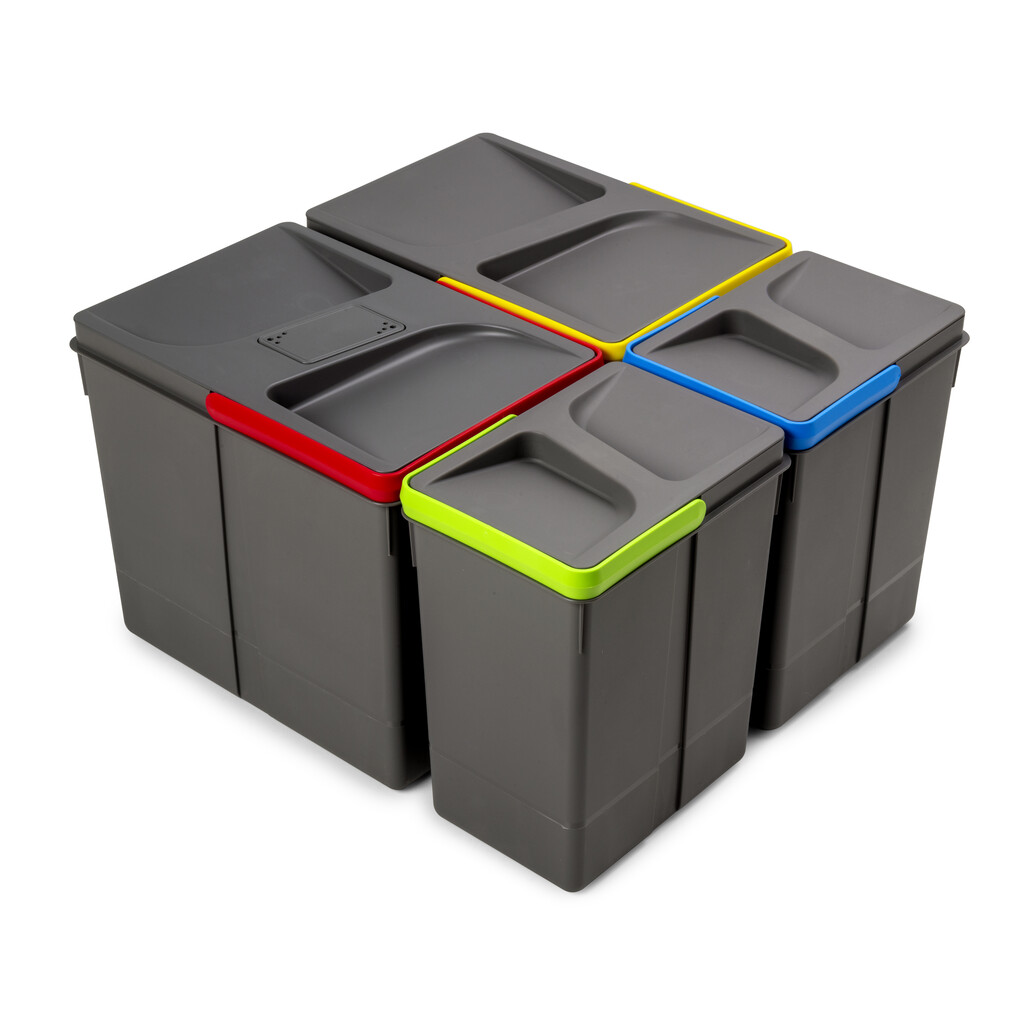 Contenedores para cajón de cocina Recycle con tapa anti olores, Altura 266, 2x15litros, 2x7litros, Plástico gris antracita-Primary