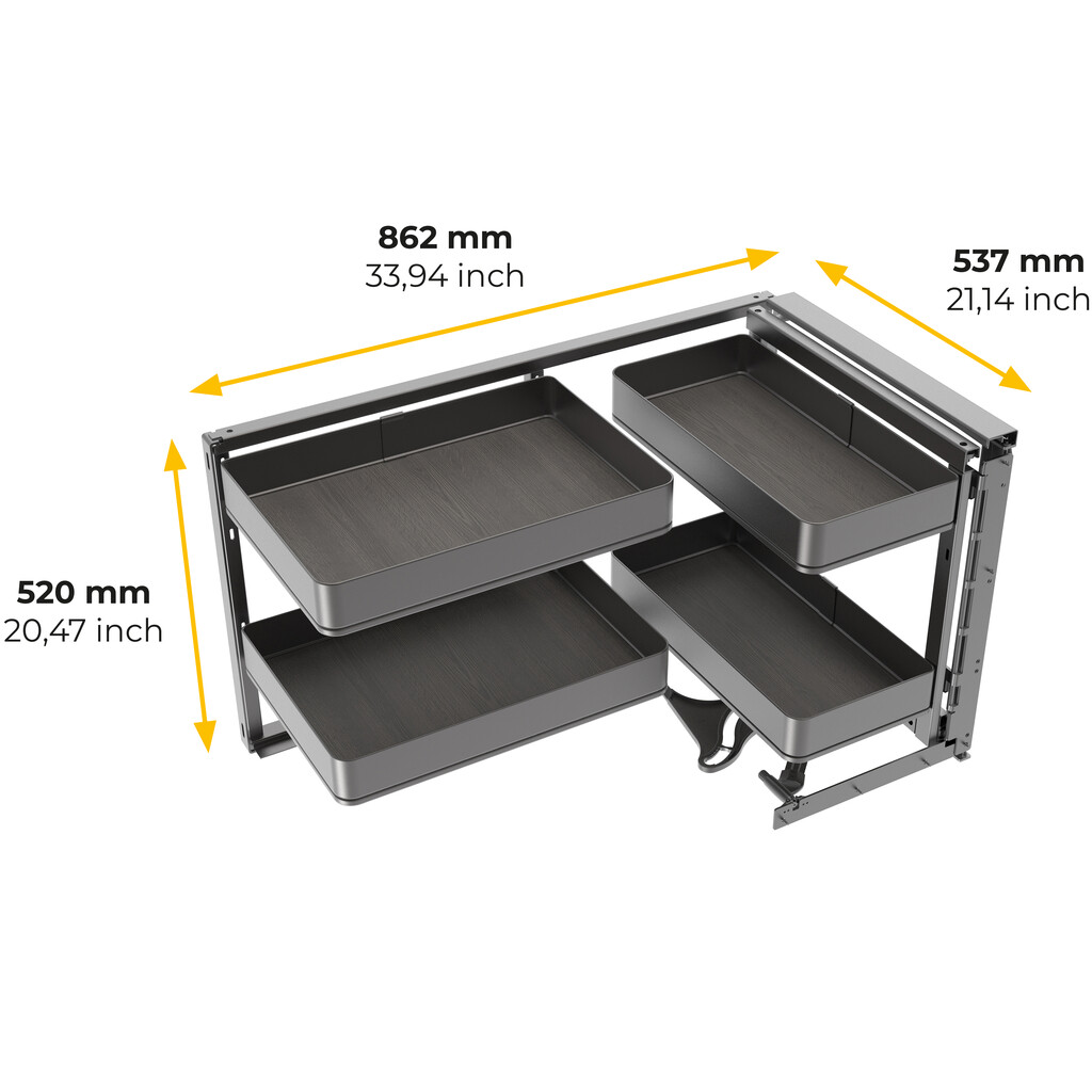 Harmony pull out corner module for kitchen furnitures, Right, Steel and Wood, Anthracite grey-2