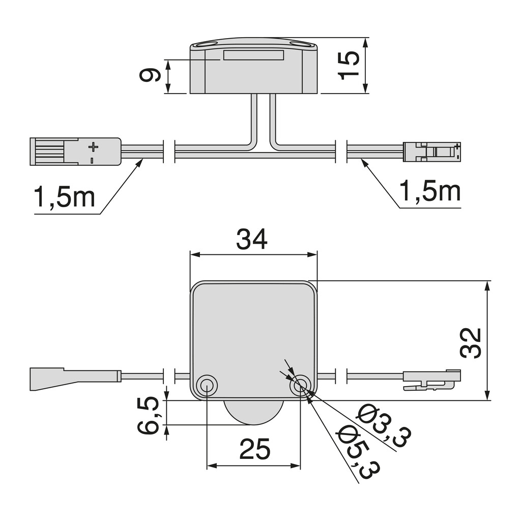Switch to be operated when opening or closing a cabinet door, MINILED, 12V DC, 24V DC, 1.5m, Plastic, Black-1