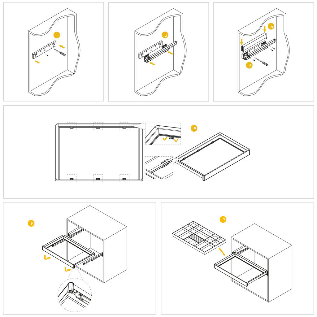 Kit tiroir organisateur et rack ajustable Quartz pour armoires, glissières extension totale et à fermeture douce, Module 60cm, Finition Titane-3