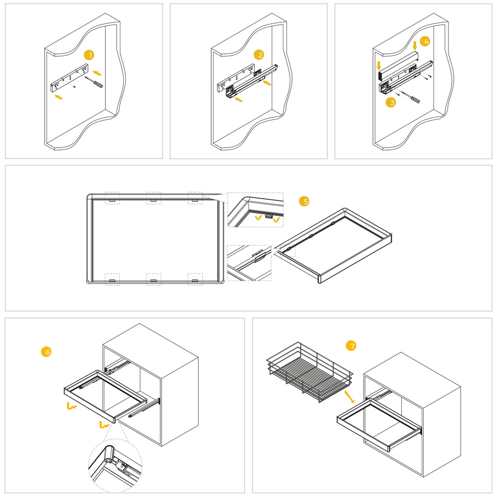 Kit tiroir en fil métallique et rack ajustable Quartz pour armoires, glissières extension totale et à fermeture douce, Module 60cm, Finition Titane-3
