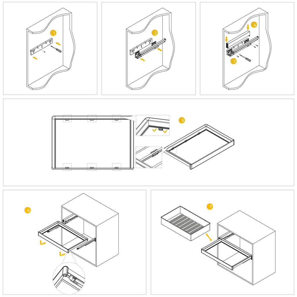 Kit panier métallique et rack ajustable Quartz pour armoires, glissières extension totale et à fermeture douce, Module 60cm, Finition Titane-3