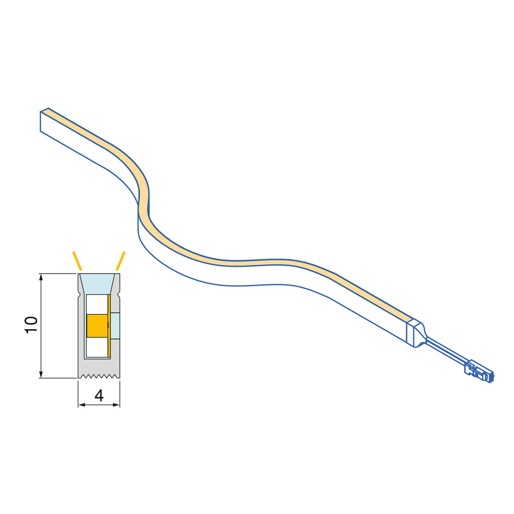 LED Strip 4x10 Neonlynx V, 7,6W/m IP65 (24V DC), length 1.000mm, Warm White light 2.700K, Plastic-4
