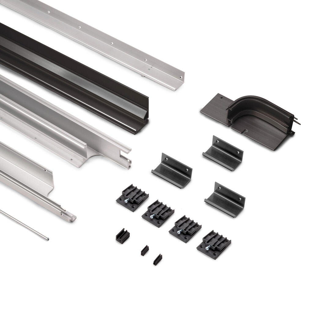 Jogo de calhas Folding Concepta3 para portas de corer, Porta esquerda, Alumínio, Anodizado negro-Primary