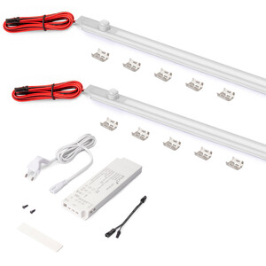 Kit de dos luminarias LED para empotrar Pyxis de armario, Longitud 2.9m, Luz blanca c&aacute;lida 2.700K, Sensor de movimiento, Convertidor Smart 60W (24V DC), Aluminio y Pl&aacute;stico, Anodizado mate foto del producto