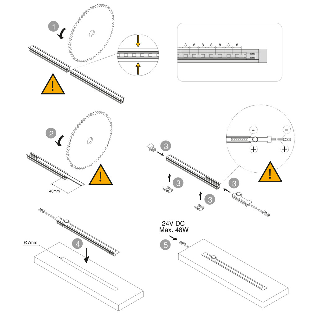 Kit de dos luminarias LED para empotrar Pyxis de armario, Longitud 2.9m, Luz blanca cálida 2.700K, Sensor de movimiento, Convertidor Smart 60W (24V DC), Aluminio y Plástico, Anodizado mate-4