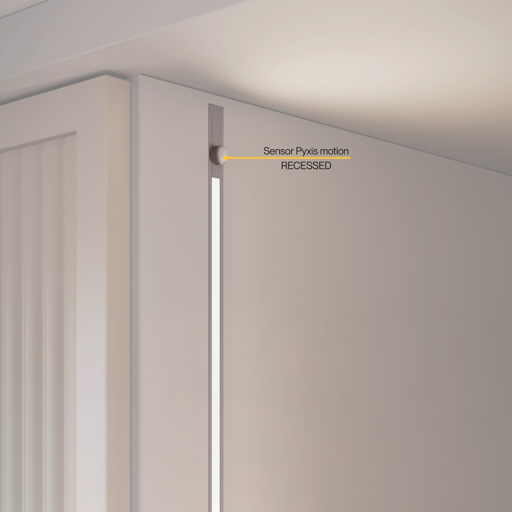 Kit de dos luminarias LED para empotrar Pyxis de armario, Longitud 2.9m, Luz blanca cálida 2.700K, Sensor de movimiento, Convertidor Smart 60W (24V DC), Aluminio y Plástico, Anodizado mate-6